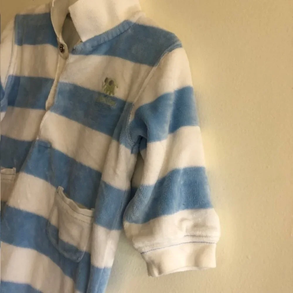 BABY GAP Velour Blue White Stripe Long Sleeve Pocket One Piece 3-6 Mos